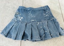 Vintage Y2K Denim Flare Mini Jean Flower Distressed Skirt Skort Kids Size 14