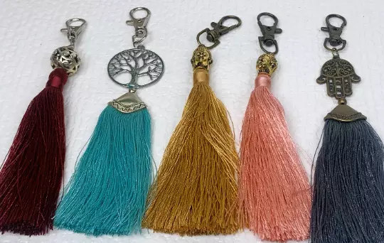 TASSEL BAG CHARM, Bohemian Keychain, Buddha Key Chain, Artisan