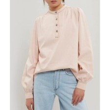 Ganni Women's Shirt Denim Top Long Sleeve Light Pink Designer 36 AU8 10 S US4 6