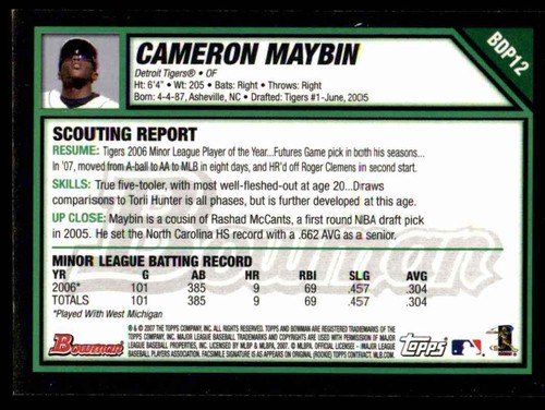 2007 Bowman Draft Picks & Prospects Gold Cameron Maybin Rookie Detroit Tigers - Picture 2 of 2