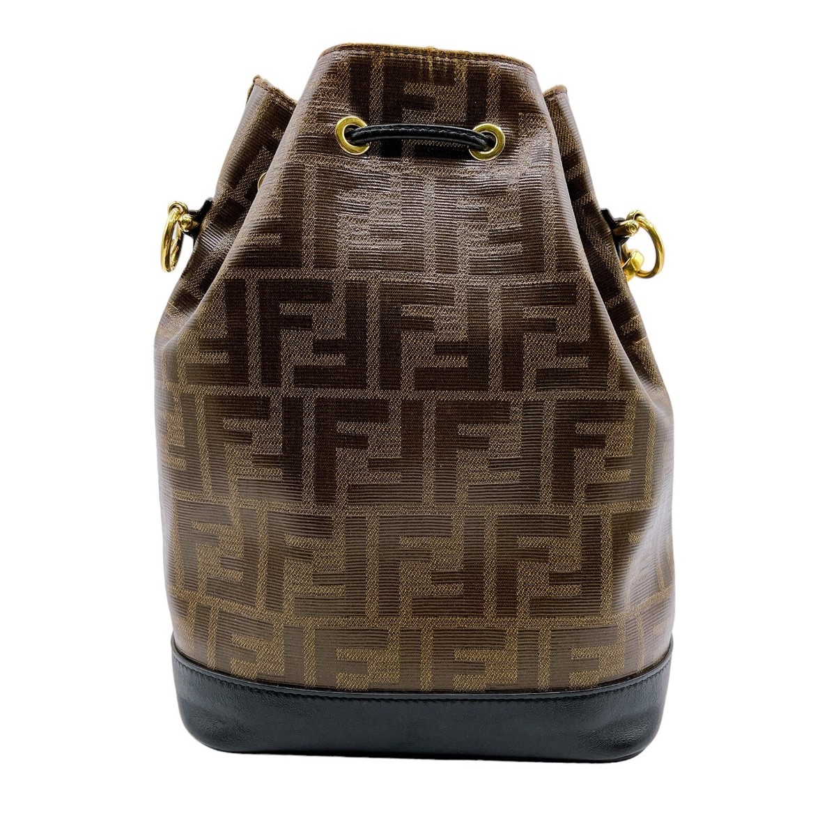 Fendi Zucca Mon Tresor Drawstring Shoulder Bag Brown Black 8BT298