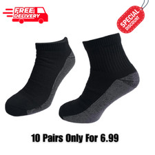 10 PAIRS BLACK WORK SOCKS QUARTER & ANKLE SOCK HEAVY DUTY CUSHIONED SOCK 6-11