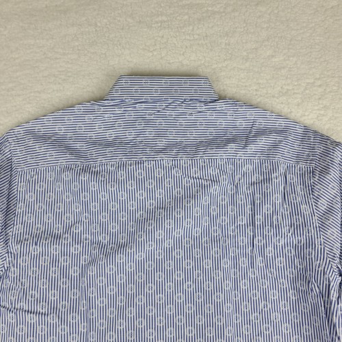 Bugatchi Uomo Shirt Mens Large Blue Geometric Striped Shaped Fit Button Up * - Picture 8 of 13