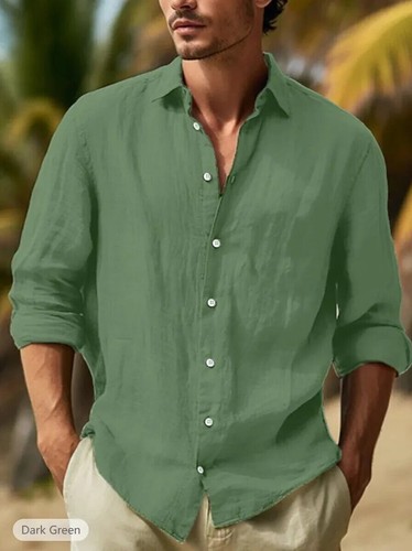Knopfleiste Hemd Herren Langarm Baumwolle Leinen T-Shirt Freizeit Sommer Strand Tops - Bild 23 von 33