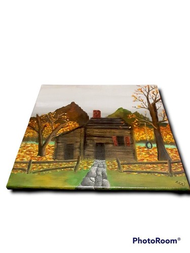 12 x 12 Zoll Herbsthütte Acrylgemälde auf Leinwand - Bild 2 von 5