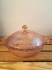 VTG Pink Glass Depression Poinsettia Pattern Covered Dish/Casserole 9.5"