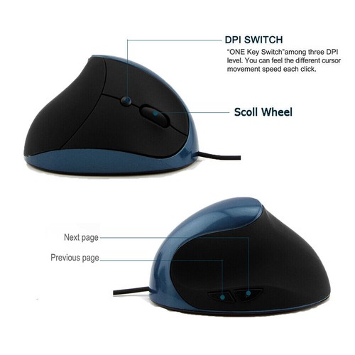 Portable Ergonomic Mice USB Wired Vertical Mouse Optical Adjustable - Picture 2 of 7