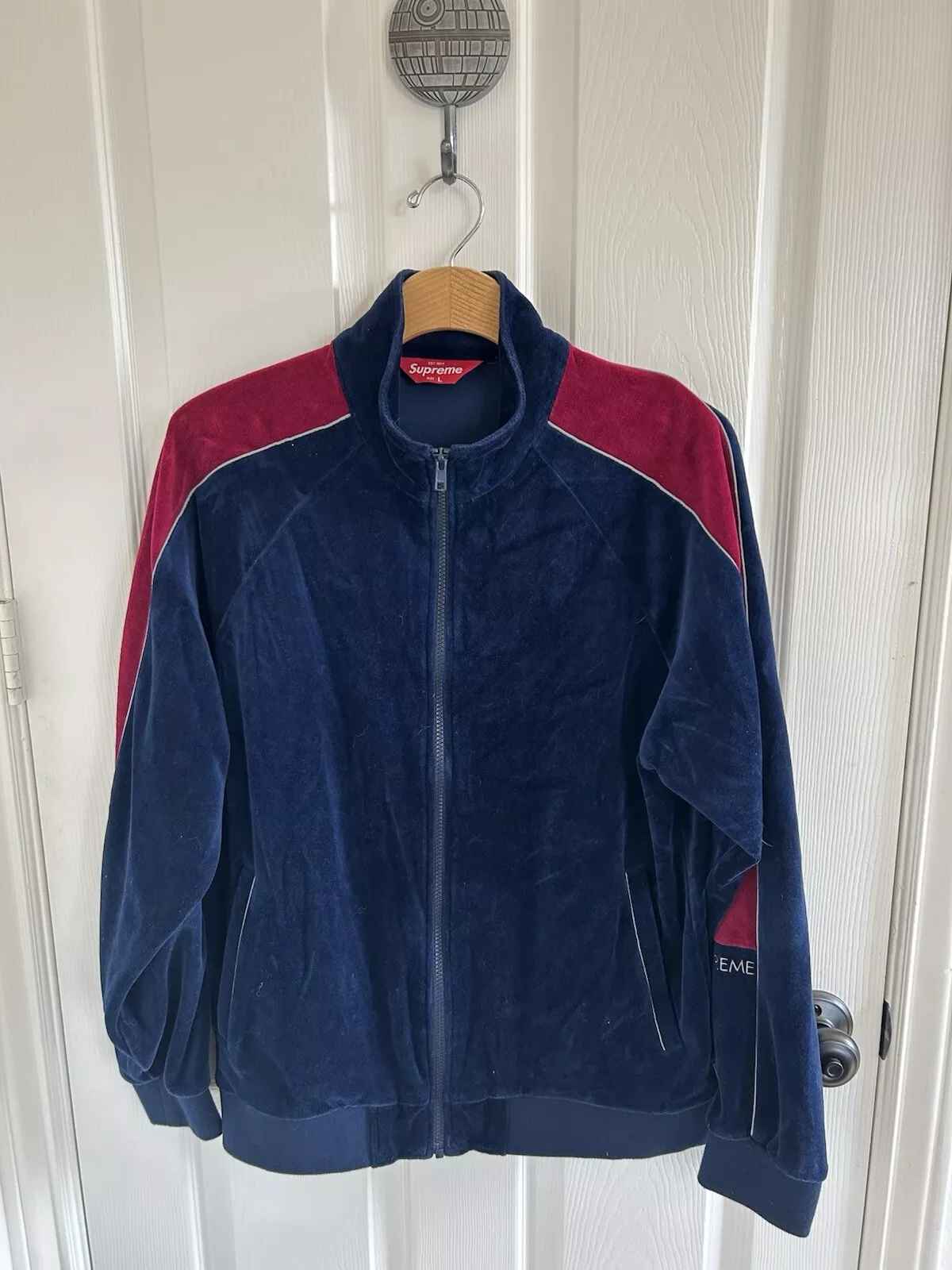 veste de survêtement velours suprême zippée taille L rouge bleu