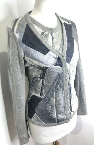 Bellissima camicetta grigia fantasia seta cashmere top e cardigan twinset UK 8 10 OTTIME CONDIZIONI