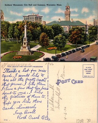 Soldiers Monument City Hall And Common Worcester Massachusetts Postcard