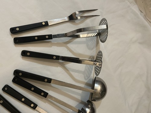 Vtg 14 Flint Arrowhead Ekco Forge Cooking Utensils Black Riveted Handles - Picture 8 of 14