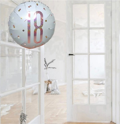White rose gold themed 18th birthday party table decorations balloons banners - Picture 45 of 70