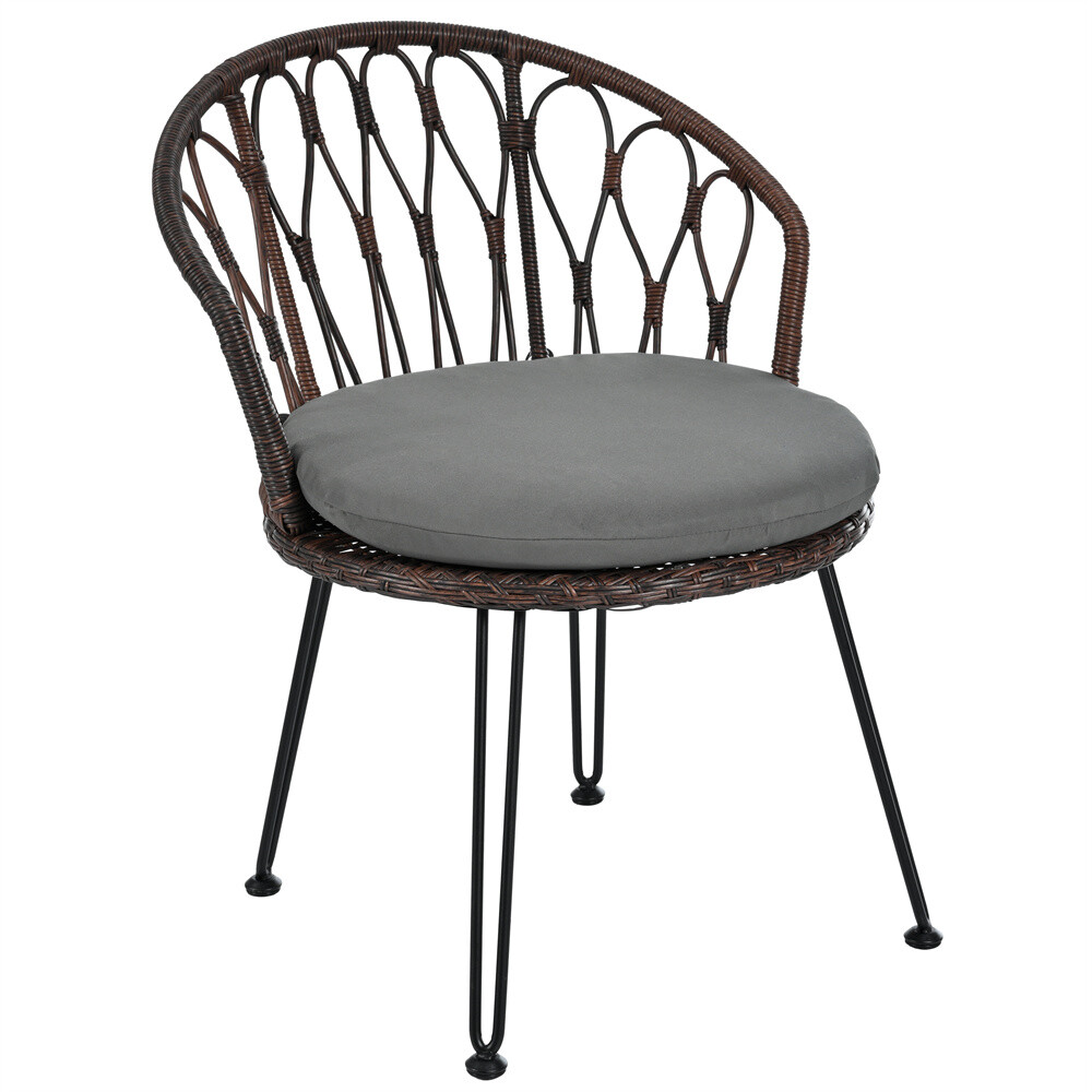 Outdoor Leisure Set 2 Rattan Single Chairs with A Glass Round Table for Patios G