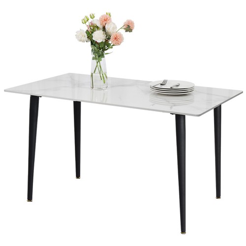 6-Seater High Gloss Marble Dining Table Easy Clean with Thick Strong Metal Legs - Picture 9 of 15