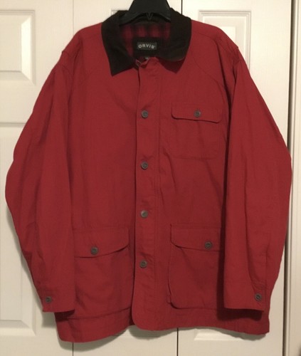 Manteau veste homme ORVIS corvée champ grange rouge à carreaux doublée flanelle taille XXL