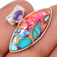 Composite Kingman Pink Dahlia Turquoise & Amethyst 925 Silver Pendants CP72175