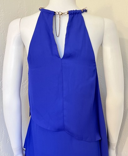NWT Laundry Shelli Segal Blue Violet Chiffon Tiered Halter Hi-low Dress Size 4 - Picture 12 of 23