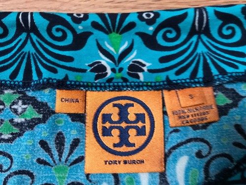 Tory Burch Silk Knit Top Shirt Womens S Blue Boat Neck 3/4 Sleeve Button Accent - Picture 5 of 10