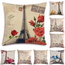 French Paris Eiffel Tower Cushion Case Rose Flower Decorative Throw Pillow Cover