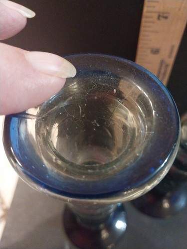 Mexican Hànd Blown Set Of Cobalt Blue Rim And Base Bud Vase - Picture 7 of 7
