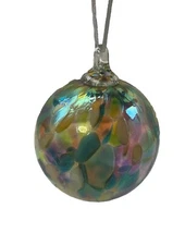 Hand Blown Art Glass Gazing Ball Blue Orange Iridescent 3.5"Ornament Sun Catcher