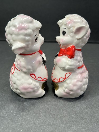 Sanmyrd Made in Japan Sheep wRed Bow Salt Pepper Shakers - Picture 2 of 9