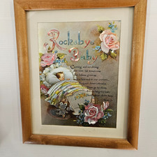 Vintage Rock-A-Bye Baby Foil Art Wall Hanging Framed Pic Nursery Decor wendy LYN