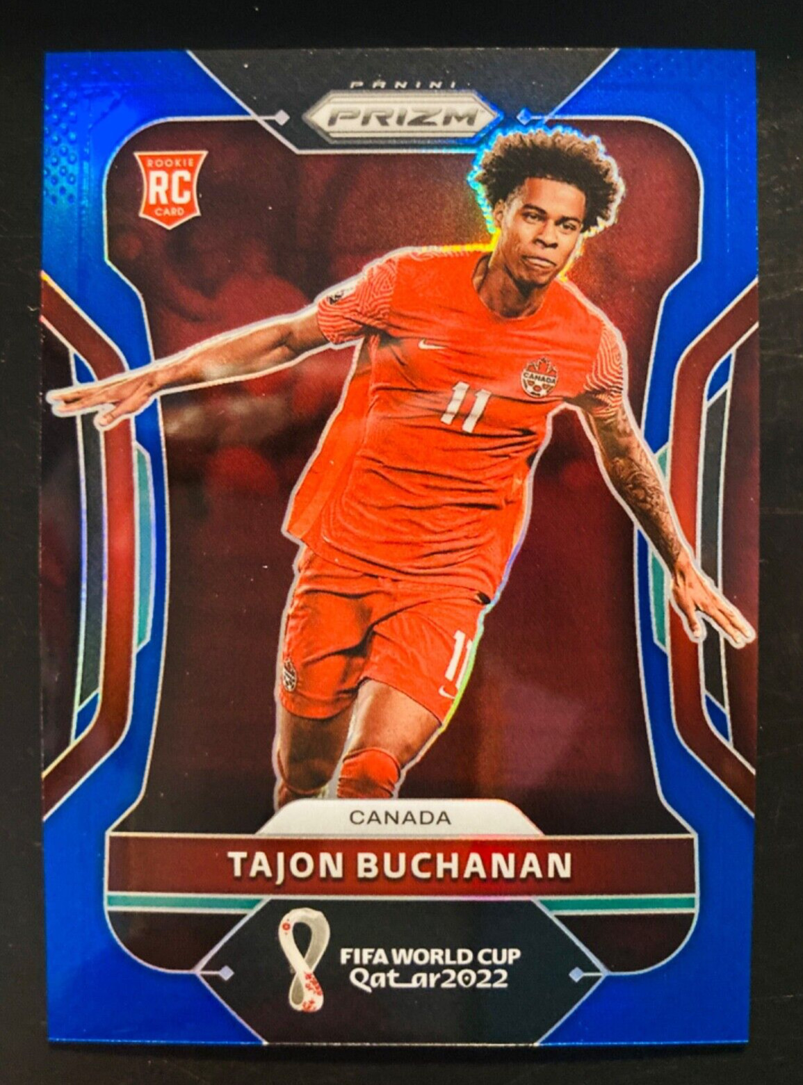 2022 Panini Prizm World Cup Qatar Tajon Buchanan Canada Blue Prizm /299 card RC
