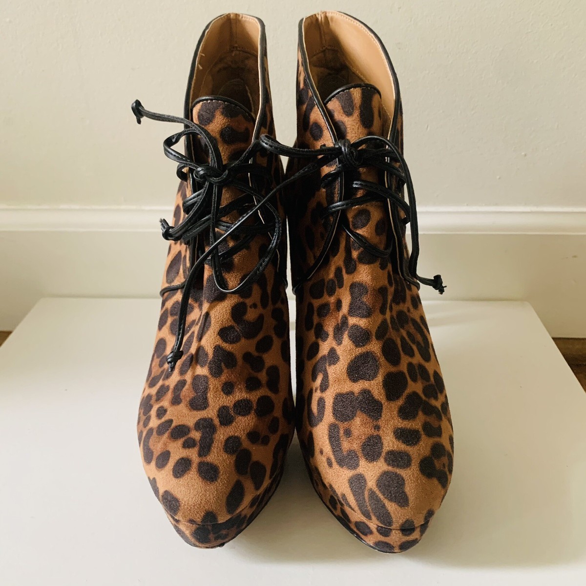 Jessica Simpson Women Animal Print Platform Heel Riene Lace Bootie