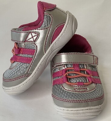 Stride Rite SR Solana Toddler Girls Silver Metalic Pink Walking Shoes Sz. 3 USED