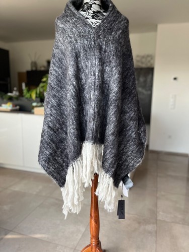 NUOVO! REPLAY XXL Sciarpa Poncho Cape Sciarpa di Lana 100% Lana Frange Soprabito - Foto 8 di 8