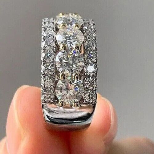 3 CTW Rund geschnitten VVS1 Moissanit 14k weiß vergoldet Halbewigkeit Band Hochzeit - Bild 2 von 8