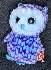 Ty Oscar the Blue/Purple Owl Beanie Boo 6" Plush Excellent Condition 