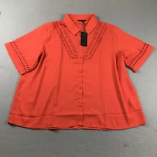 DG2 Shirt Womens 2X Orange Cutwork Lightweight Short Sleeves Button Up Top NWT
