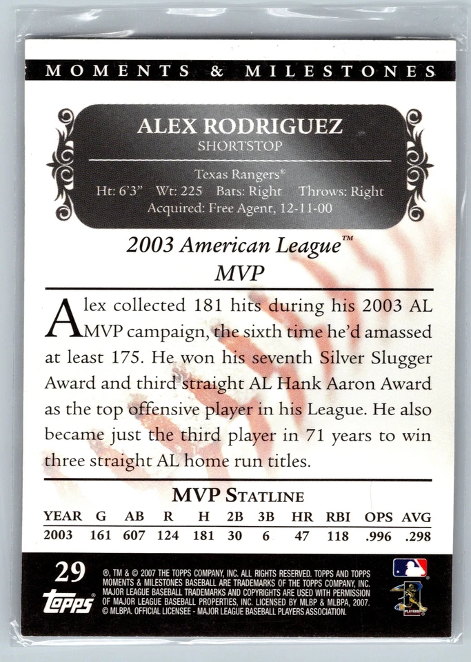 2007 Topps Moments & Milestones Alex Rodriguez #29#/150 New York Yankees - Image 2 of 2