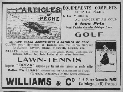 PRESSEWERBUNG 1911 ANGELAUSRÜSTUNG LAWN-TENNISSCHLÄGER DRIVA WILLIAMS