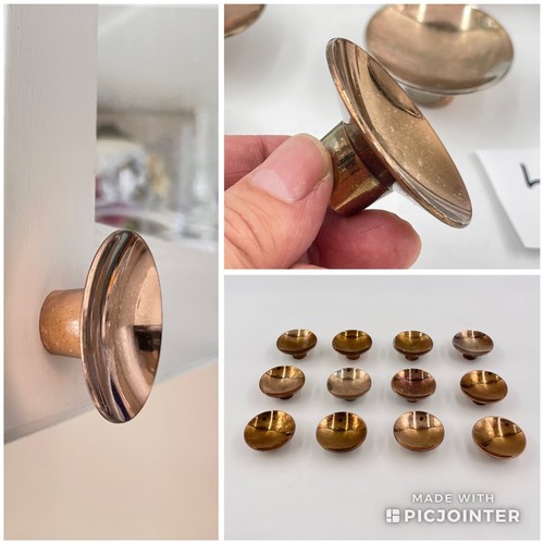 Lot of 12 MCM Drawer Knobs 2" Round Concave, Shiny Copper Metal