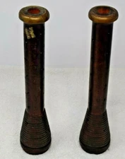 Vtg Set Of 2 Wooden/Brass Spools/Candle sticks, Tall
