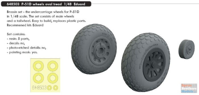 Brassin Resin 1/48 P-51D wheels oval tread - 648503 for Eduard Kit Brassin Resin 1/48 P-51D wheels oval tread - 648503 for Eduard Kit