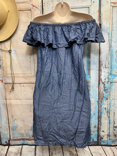 Tommy Bahama Blue Tencel Ruffle Top/off Shoulder Dress Women’s Small - Bild 10 von 11