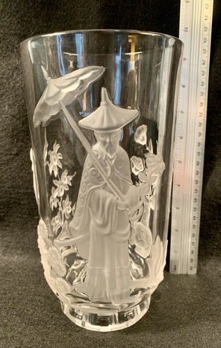 Vintage Verlys Crystal Vase Mandarin Emperor Frosted Glass Collectible SIGNED - Picture 7 of 12