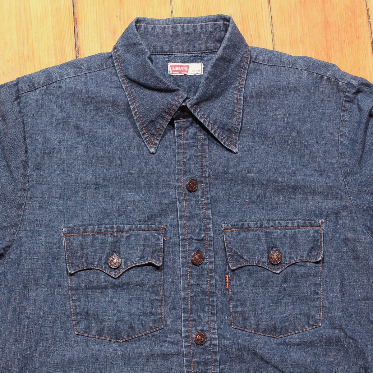 70's VINTAGE Levi's ORANGE TAB デニムシャツ Vtg 70s Levi's Orange Tab Denim Jean Work Shirt Black Button