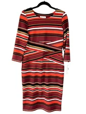 NWT Shelby & Palmer Womens Stripe Multicolor Midi Dress Size 10 New!