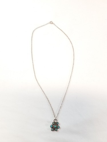 Vintage Navajo Silver Turquoise Flower Blossom Necklace Native American Jewelry - Picture 15 of 15