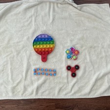 Lot of 4 Sensory Toys - Pop-It Paddle, Flower Pop-It, Hand Spinner, Fidget Block