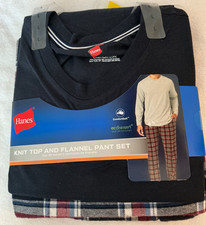 Hanes Knit Top Flannel Pants Sleep Set Mens Sz L NWT