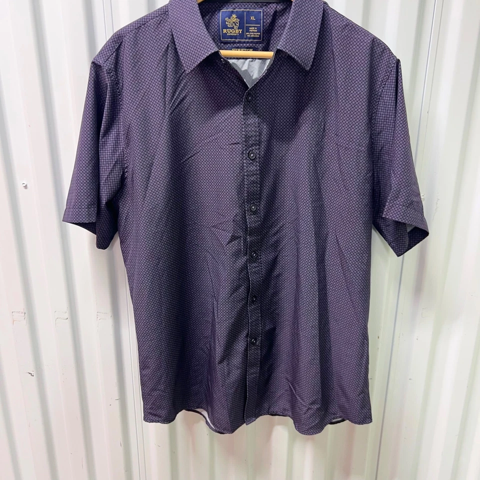 Rugby University Mens Stretch Pattern Purple Black Button Up Shirt XL - Image 3 of 4