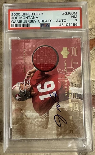 JOE MONTANA PSA 7 2000 UPPER DECK UD GAME JERSEY GREATS AUTOGRAPH SP