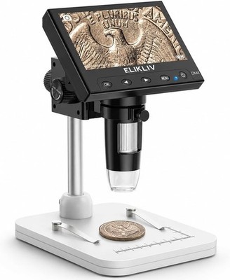Digital Microscope 4.3-Inch LCD 1000x Magnifier 8 LED Lights Coin PC View