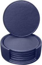 Faux Leather Round Tea Coasters with Cover Pack of 6 for Dinner Table and Bars